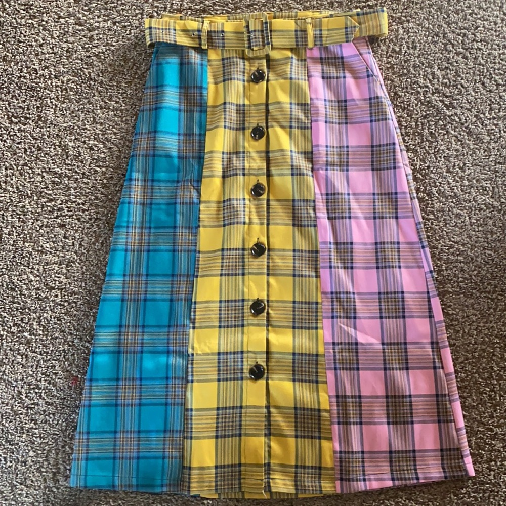 Multiple Color A Line Midi Skirt With Belt Attach… - image 2